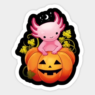 Cute halloween axolotl inside the pumpkin Sticker